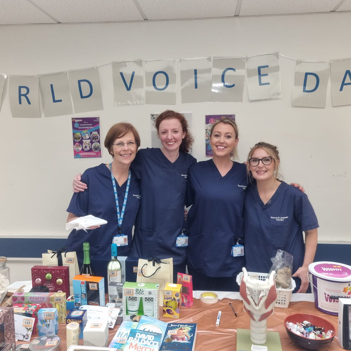 HUTH_SLT's tweet photo. Our lovely voice team celebrating World Voice Day on Tuesday @HullHospitals ! 🗣️
We had a great day raising funds for wellbeing packs  and educating other staff members and the public about the voice! 
Thanks to all for the support ❤️
@BVAVoice @RCSLT 
#mysltday #slt #rcslt https://t.co/ix9IB5E9il