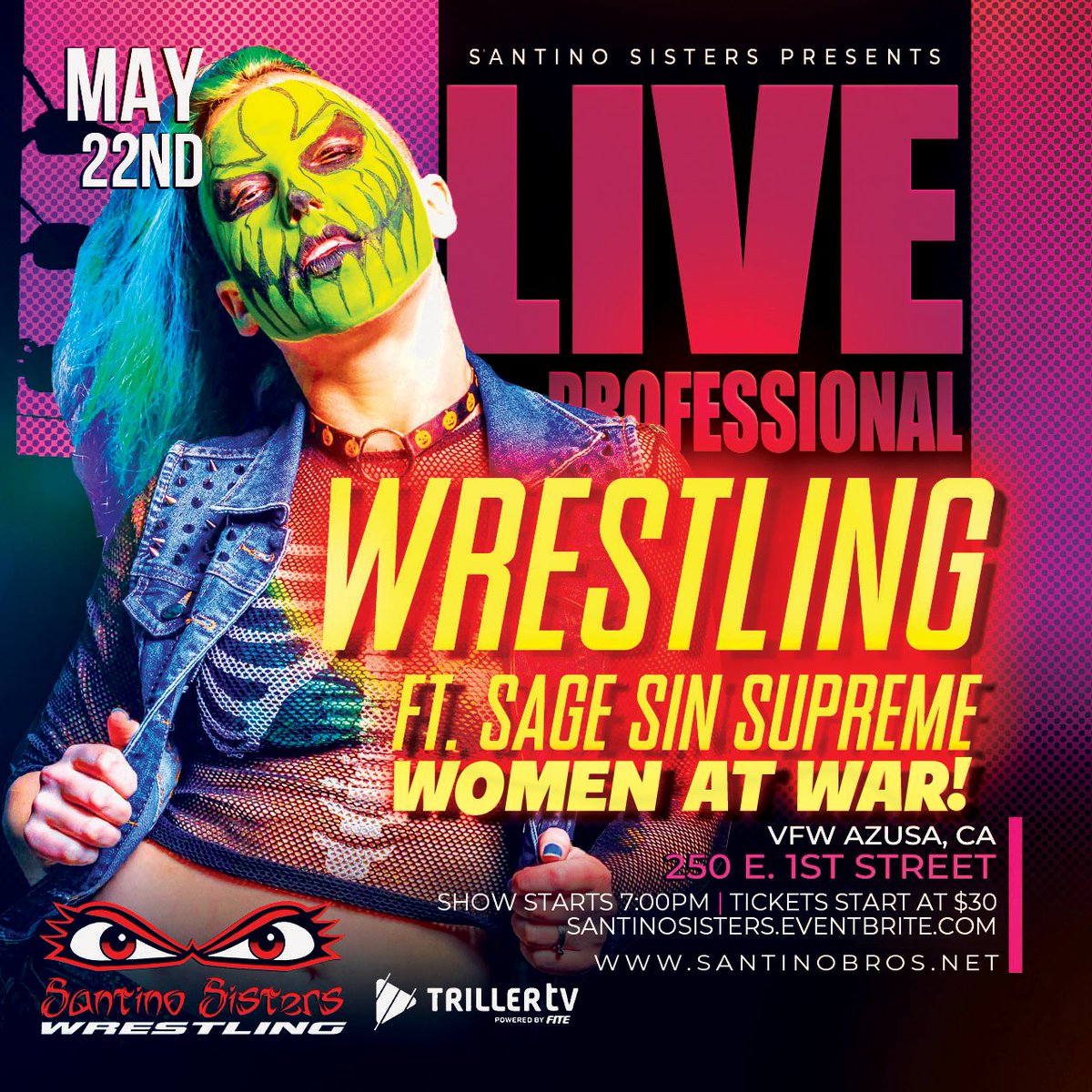 📢 𝙎𝘼𝙂𝙀 𝙎𝙄𝙉 𝙎𝙐𝙋𝙍𝙀𝙈𝙀 𝙄𝙎 𝘾𝙊𝙈𝙄𝙉𝙂 𝙏𝙊 𝙒𝙍𝙀𝘾𝙆 𝙎𝙃*𝙏!

🔥 WOMEN AT WAR!
📅 WEDNESDAY May 22nd at 7pm
📍 VFW, Azusa, CA. 91702
🎟️ SantinoSisters.eventbrite.com
📺 Streaming on #TrillerTV trillertv.com/vl/p/santino-b…