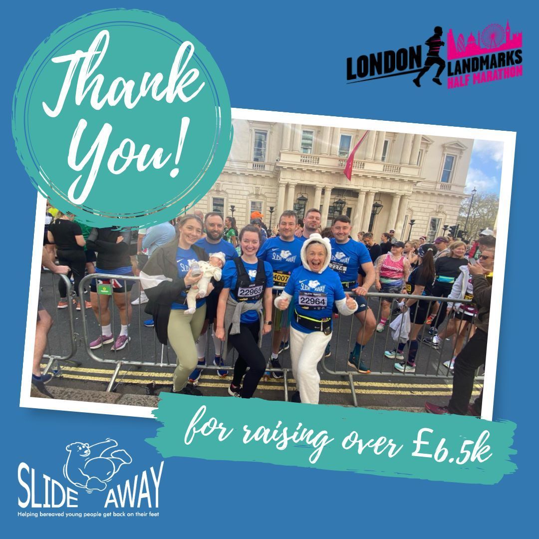 Huge thanks and congratulations to our 7 amazing runners who took on the London Landmarks Half Marathon for Slide Away! Together they raised an incredible £6,500 including gift aid. Your dedication and passion has been truly inspiring. You're all absolute superstars! 👏