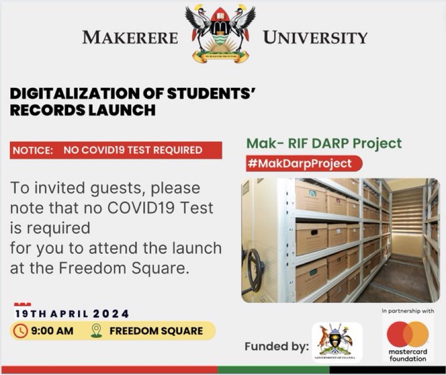 Tomorrow is the official launch for the Mak-RIF DARP - Project. @MakGuild @MakerereNews @DICTSMakerere @BUYINZAMUKADAS1 @RIFMakerere @MCFMakerere @MakDRGT @MakerereAR