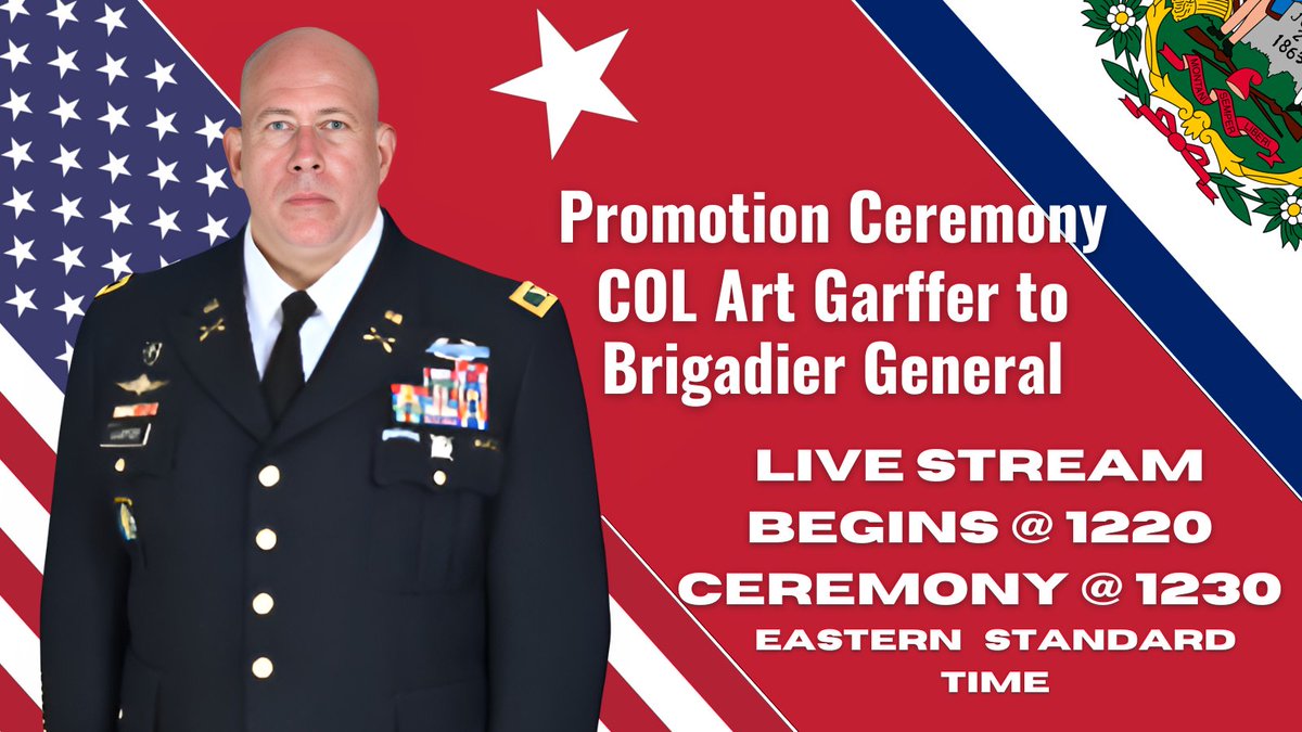 Join us live Today at 12:20 pm for the promotion of COL Art Garffer to Brigadier General. Livestream: facebook.com/WV.NationalGua…