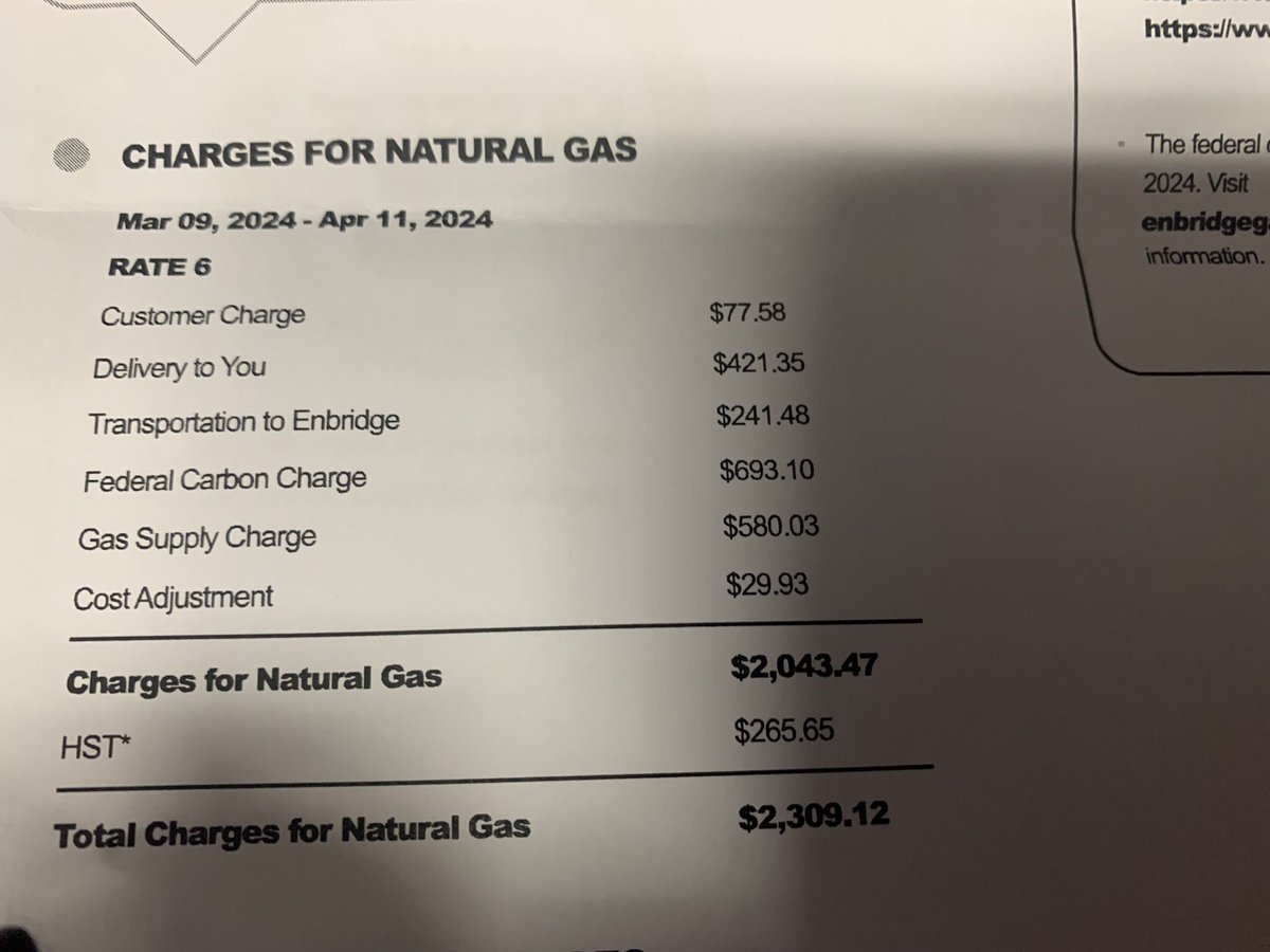 BJMorrow1's tweet photo. @PierrePoilievre @theJagmeetSingh this has got to stop.  $693 for one month.  140 seat restaurant.  Usage is lower than ever due to conservation methods but being charged $693!  #AxeTheTax #TrudeauMustGo https://t.co/1mOymwT80A
