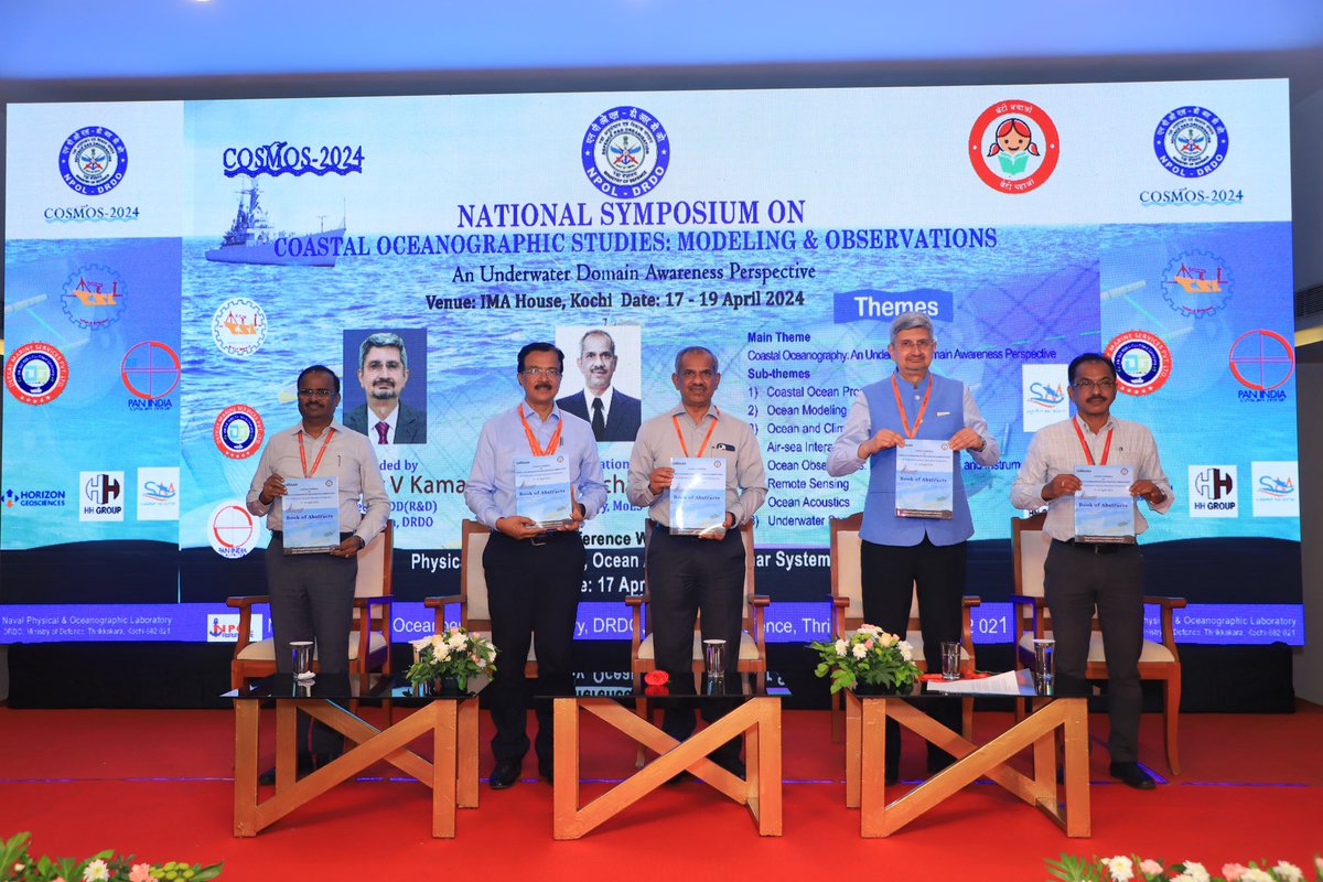 Dr M Ravichandran, Secy, MoES in the presence of Dr Samir V Kamat, Secy DD R&D and Chairman DRDO and Dr Y Srinivasa Rao, DG (NS&M), DRDO inaugurated National Symposium on Coastal Oceanographic Studies: Modeling and Observations (COSMOS-2024) at Cochin 
@SpokespersonMoD