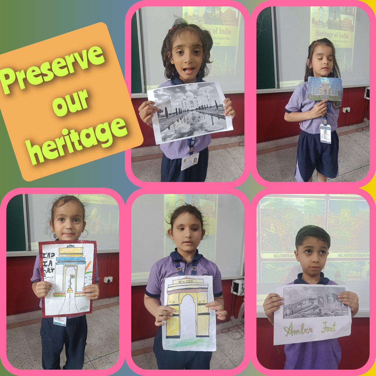 ksatpreet's tweet photo. "Preserve your cultural diversity and safeguard it for future generations." Class-II students have explored the rich historical past of our nation and recognize the importance of cherishing our abundant heritage on World Heritage Day. #WorldHeritageDay #cbse #BBPSMV @vividh87 https://t.co/4sqonro8Ax