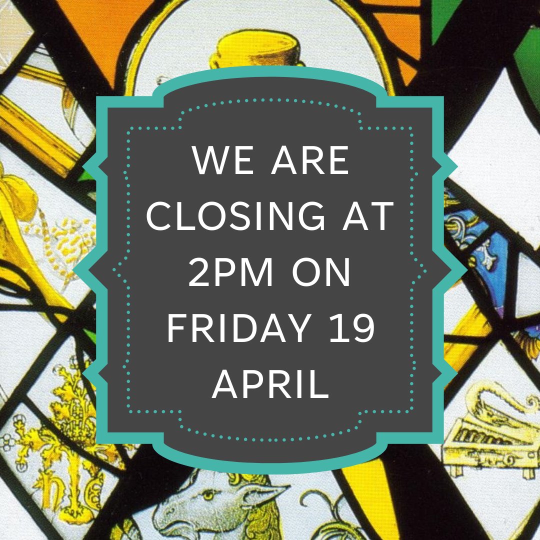Just a quick heads up that we need to close a little early, at 2pm on Friday 19 April. We apologise for any inconvenience this may cause and will open as usual at 10am on Saturday 20 April.