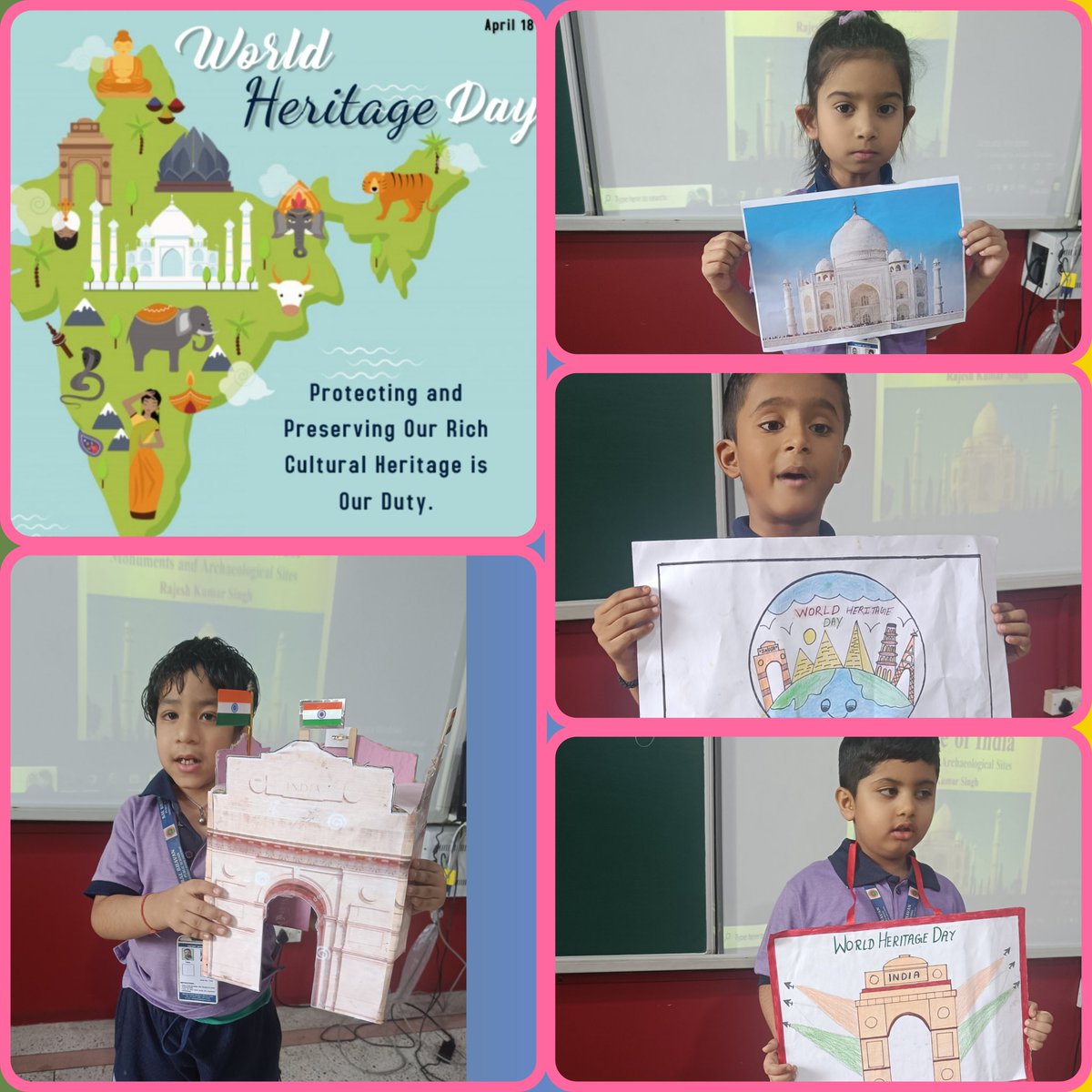 ksatpreet's tweet photo. "Preserve your cultural diversity and safeguard it for future generations." Class-II students have explored the rich historical past of our nation and recognize the importance of cherishing our abundant heritage on World Heritage Day. #WorldHeritageDay #cbse #BBPSMV @vividh87 https://t.co/4sqonro8Ax