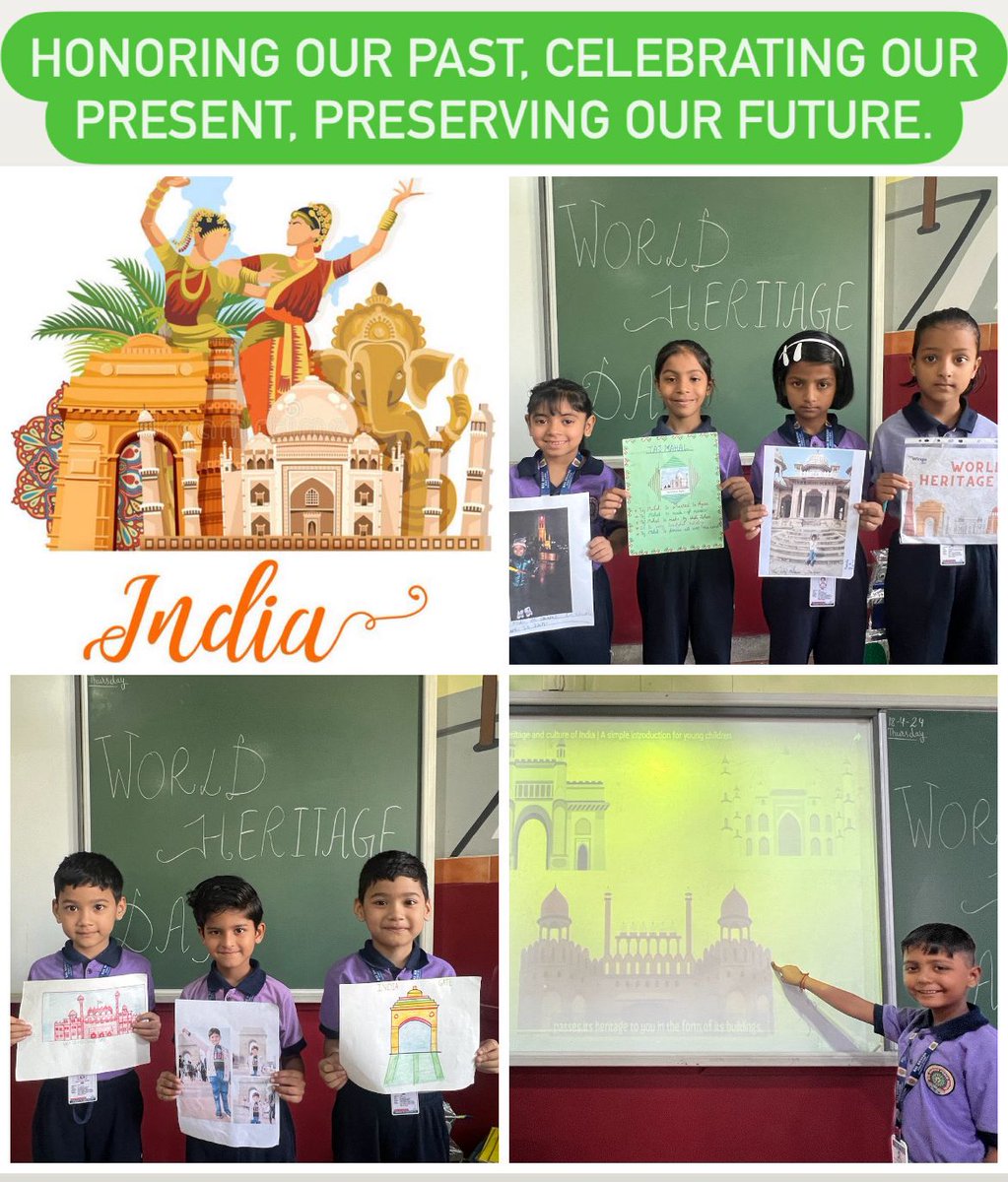 ksatpreet's tweet photo. "Preserve your cultural diversity and safeguard it for future generations." Class-II students have explored the rich historical past of our nation and recognize the importance of cherishing our abundant heritage on World Heritage Day. #WorldHeritageDay #cbse #BBPSMV @vividh87 https://t.co/4sqonro8Ax