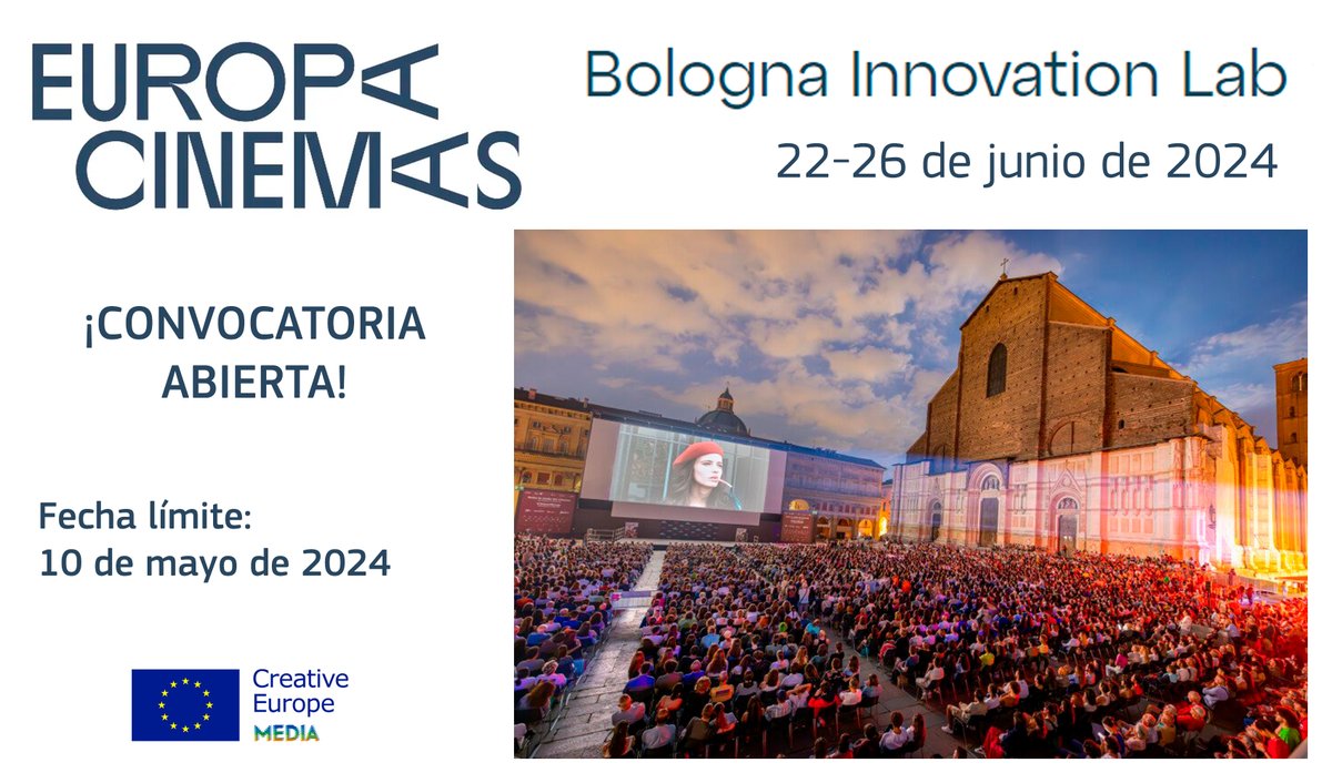 ¿Eres #exhibidor 📽️ de #cine? Abierta la convocatoria para asistir al Bologna Innovation Lab 2024 de @EuropaCinemas. 22 al 26 de junio de 2024. Más info > tuit.es/k4qt4 #BolognaInnovationLab #EuropaCinemas