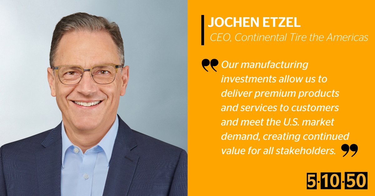 In 2024, Continental’s U.S. tire plants hit anniversary milestones: 5 years in Clinton, MS, 10 years in Sumter, S.C., and 50 years in Mount Vernon, Il. 

With 16M+ annual tire production capacity and 6,700+ local employees, Continental ranks among top U.S. tire manufacturers!!