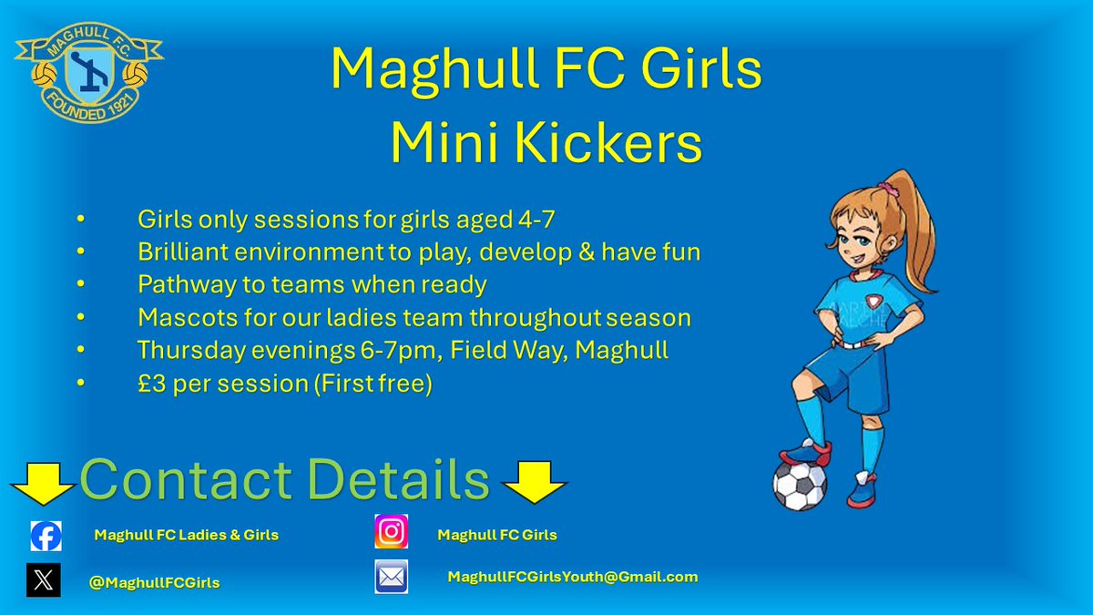 Our girls only mini kickers is still on tonight, open to anyone aged 4-7, feel free to just turn up 👍