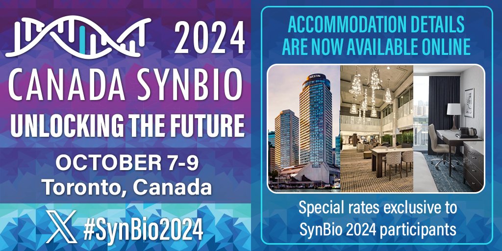 So you’ve marked your calendars for #SynBio2024, but do you have a place to stay? Have no fear, the hotel blocks are here! Take advantage of discounted hotel rates and early bird rates for Canada's premier engineering biology event. canadasynbio.ca/registration/a…