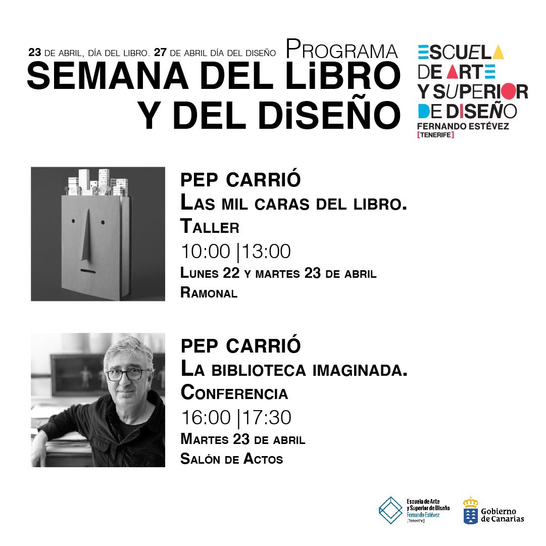 easd_tfe's tweet photo. 📖 Arranca la cuenta atrás para celebrar la Semana del Libro y el Diseño. 

👉 El programa de actos arranca el 23 de abril y pondrá su fin el 26 con varias conferencias sobre moda y creación de marca. 

¡Contamos contigo! 

🎟️ Entrada libre hasta completar el aforo. https://t.co/oocsJxrpYR