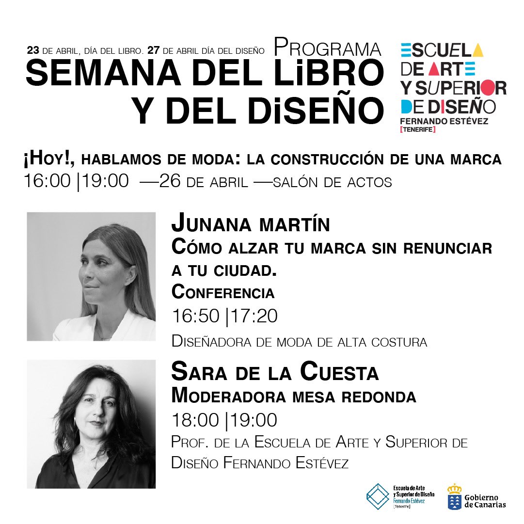 easd_tfe's tweet photo. 📖 Arranca la cuenta atrás para celebrar la Semana del Libro y el Diseño. 

👉 El programa de actos arranca el 23 de abril y pondrá su fin el 26 con varias conferencias sobre moda y creación de marca. 

¡Contamos contigo! 

🎟️ Entrada libre hasta completar el aforo. https://t.co/oocsJxrpYR
