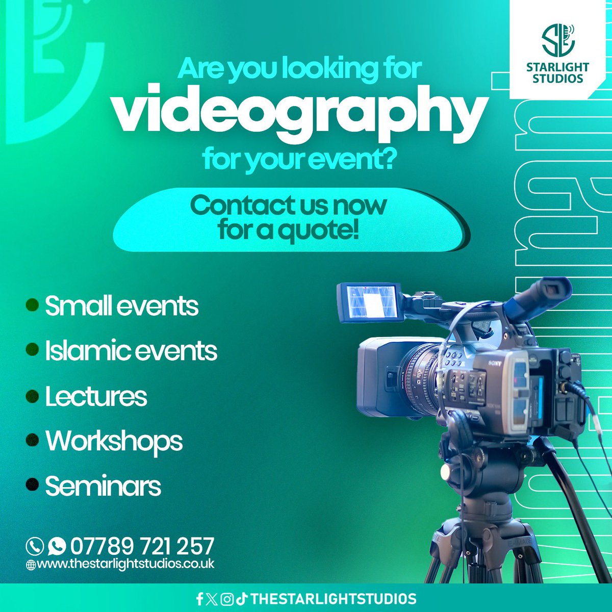 Illuminate Every Detail, Even the Smallest Event. Starlight Studios offers professional videography services for small events, seminars, lectures, and more. Let us capture the essence of your gathering with precision and creativity. Elevate your moments with Starlight Studios.