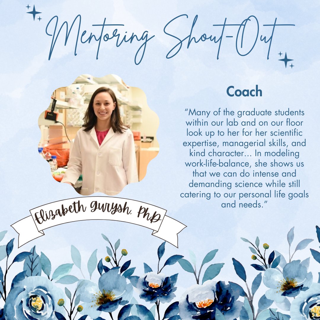 A big mentoring shout-out to Dr. Elizabeth Gurysh, Research Scientist in @DPMP_UNC. Her nominator wanted to celebrate how she shows mentees how to both do great science and fulfill personal goals.