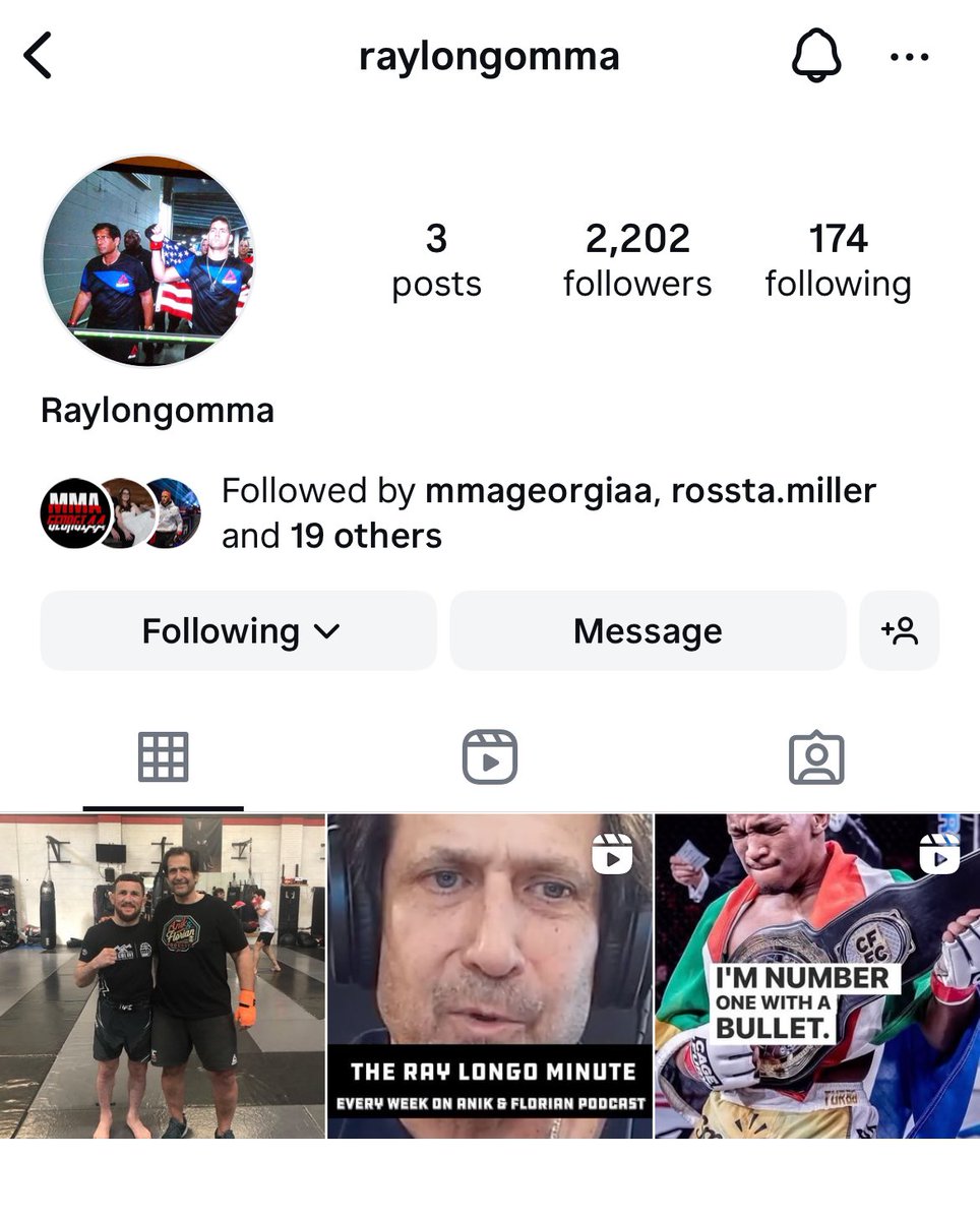 I would like to draw everyone’s attention to @raylongomma ‘s Instagram page, which I was able to finally change his damn name on there! Follow one of the greatest MMA coaches to ever live and peer pressure him into posting more ⬇️⬇️⬇️ RT if you love Raymond Peter Longo
