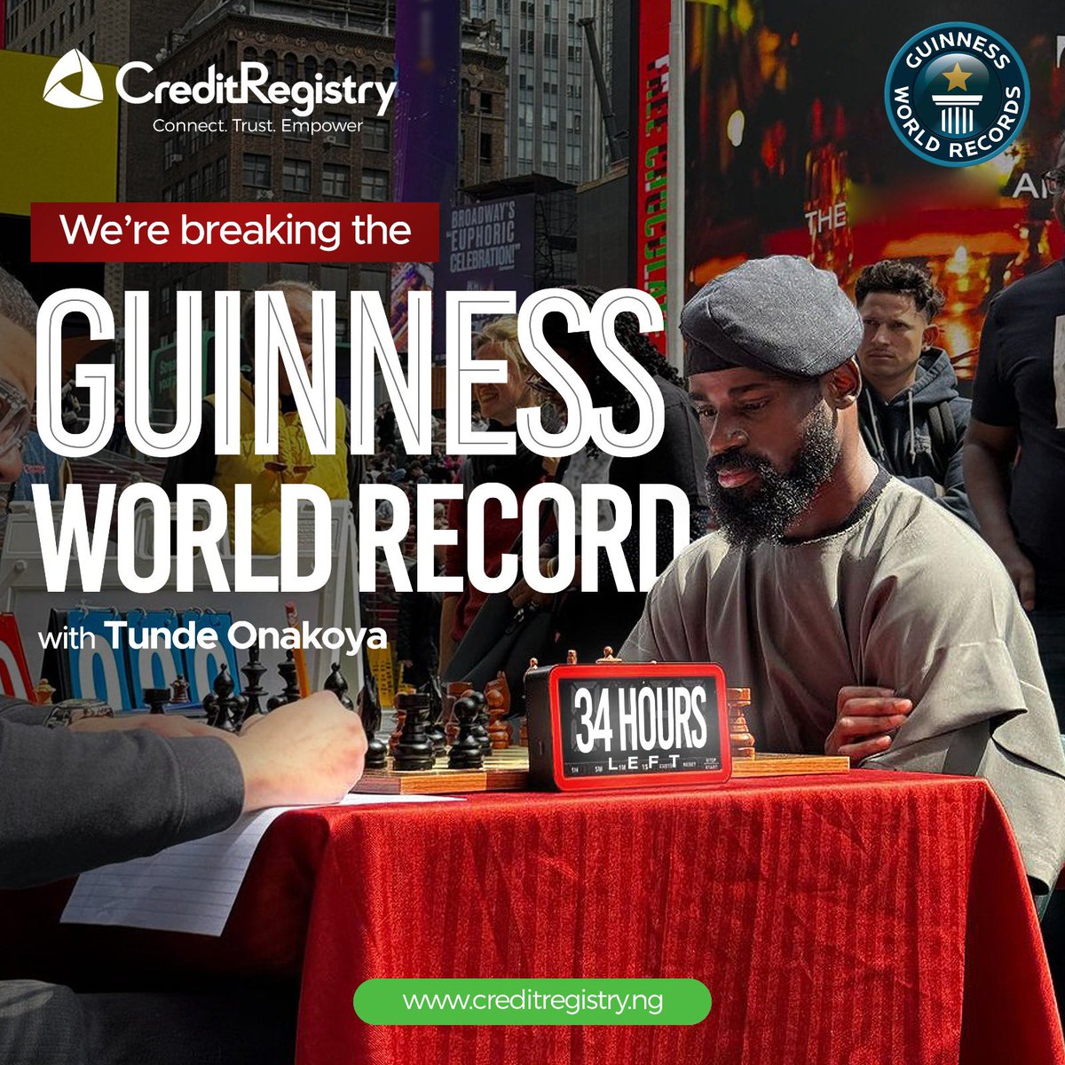 We’re rooting for Tunde Onakoya! 💪 Nigerian chess master @Tunde_OD is aiming to smash the Guinness World Record for the longest chess marathon, with an ambitious goal of 58 hours. @GWR CreditRegistry stands proudly behind him, cheering him on every move of the way.