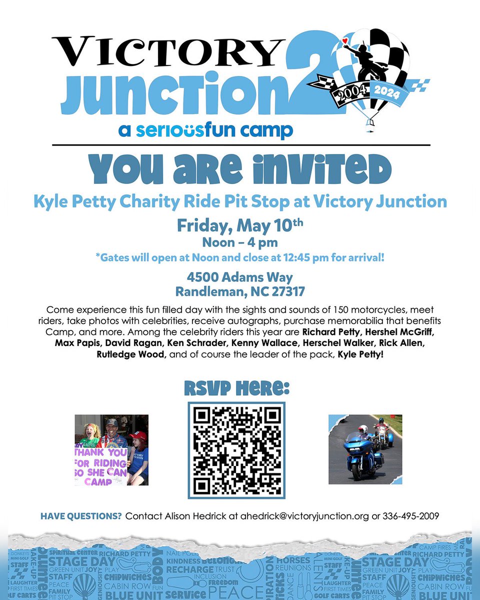 Join the @KPCharityRide at @VictoryJunction on Friday, May 10th! Come experience the sights and sounds of 150 motorcycles, photos with celebrities, and so much more at this family fun event. Details in the flyers.