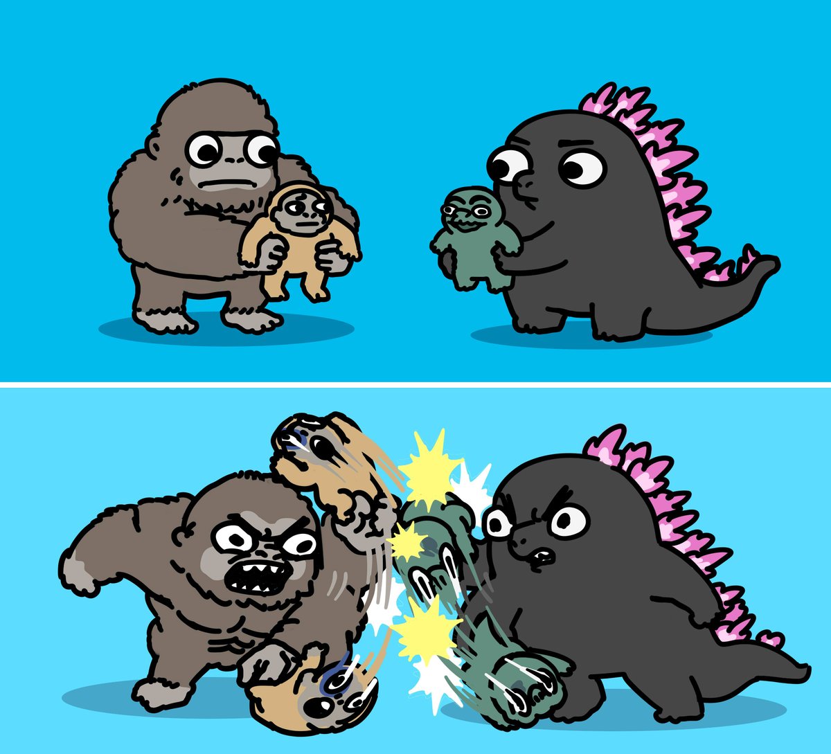 Godzilla and Kong baby fight