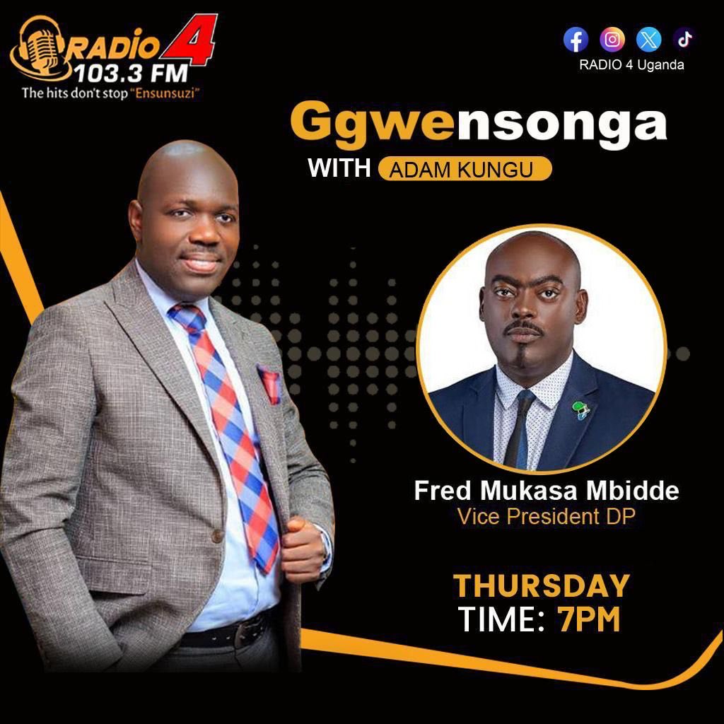 UP NEXT: #Ggwensonga with @adam_kungu. Hon. @Mbidde is our guest today. Please tune in to 103.3 FM and join the political conversation. #Radio4UG
