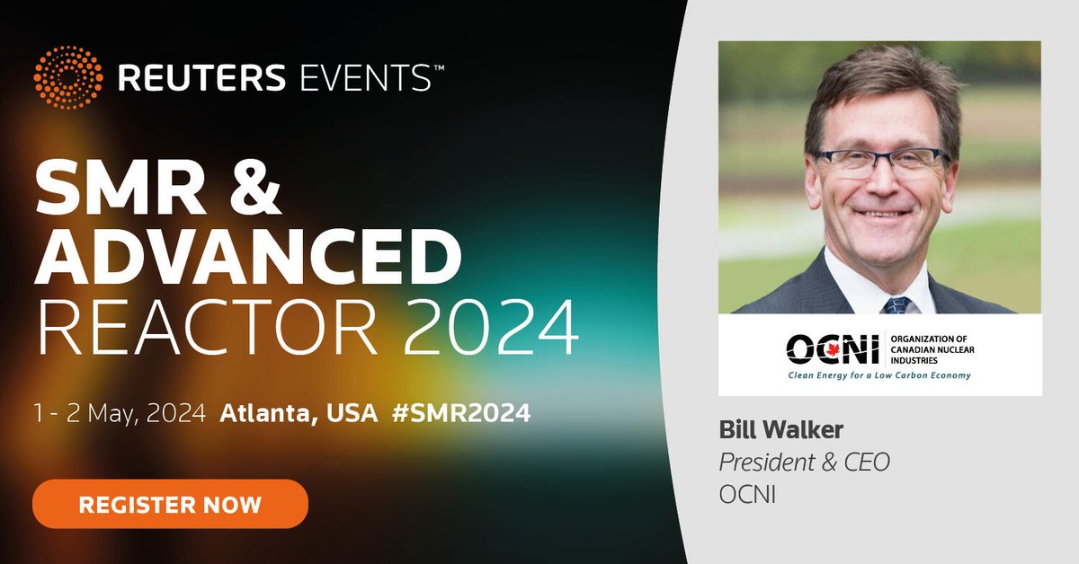 Join us at <a href="/Reuters/">Reuters</a> SMR &amp; Advanced Reactor 2024 in Atlanta, May 1-2! OCNI’s Bill Walker &amp; Brian Fehrenbach will discuss key topics like medical isotopes &amp; Canada's role in SMR deployment. Connect with 600+ leaders. Use OCNI200 for a discount! Register now: bit.ly/4cqNqn1