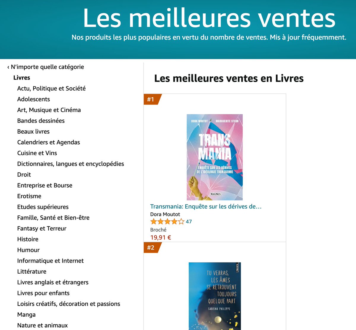 Le livre #transmania est devenu n°1 des ventes sur amazon suite à la censure des publicités du livre par la Mairie de Paris