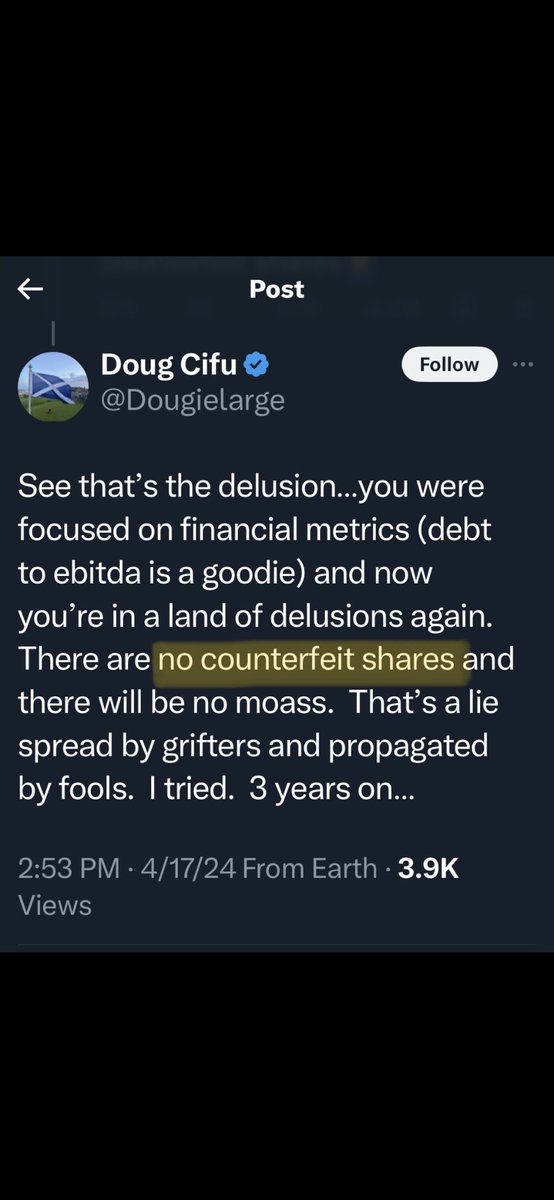 $AMC Let’s say Doug Cifu is right then the question is what motivates him for the last 3 years to convince us we are wrong? Does he care about us that much? Why of all options would he choose to do a interview with Al from Boston? A faceless YouTuber. Do we pose a threat to him?