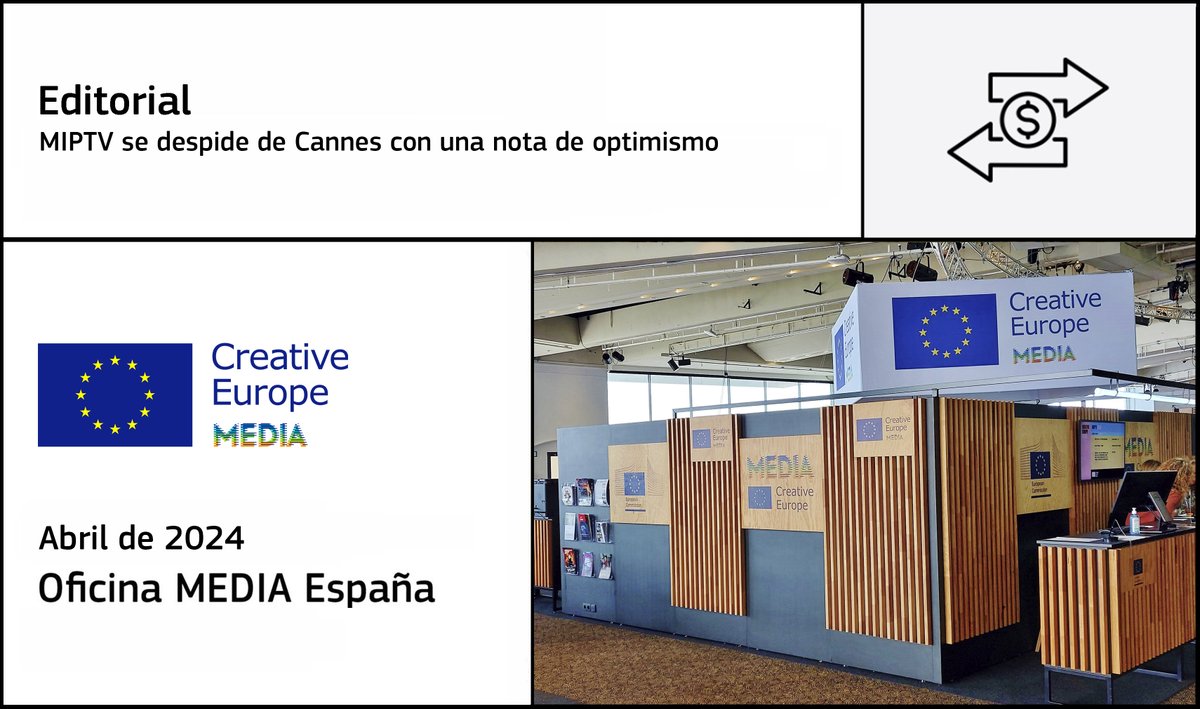 OficinaMEDIAEs's tweet photo. EDITORIAL DE ABRIL: MIPTV se despide de Cannes con una nota de optimismo.
Por Peter Andermatt (Director de @oficinamediaes).
Leer aquí > https://t.co/biYVMxGDnG
#MIPTV #MIP #Cannes #EuropaCreativaMEDIA https://t.co/Q1zOSMkqKA