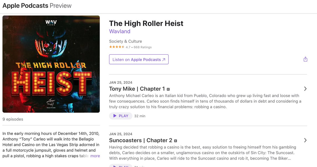 If you're looking for a fun poker & Las Vegas related podcast check out 'The High Roller Heist' about the Biker Bandit who robbed the Bellagio. Features interviews with the man himself. Very well done and entertaining. @VitalVegas podcasts.apple.com/us/podcast/the…