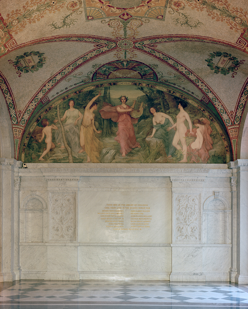 The Library of Congress may not have a Tortured Poets Department but we DO have a Poetry Gallery. The series of murals in the south gallery are by artist Henry Oliver Walker. The figure in the center of this one, the largest mural, represents 'Lyric Poetry.' 😍🧵#ttpd