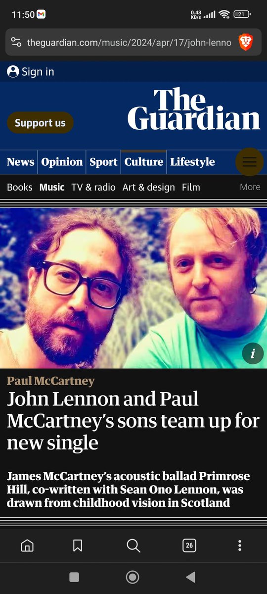#postoftheday (season 4): 
Primrose Hill, a single by Paul McCartney’s son James, has been co-written with Sean Ono Lennon: an acoustic ballad with a shuffling backbeat and ruminative guitar soloing.