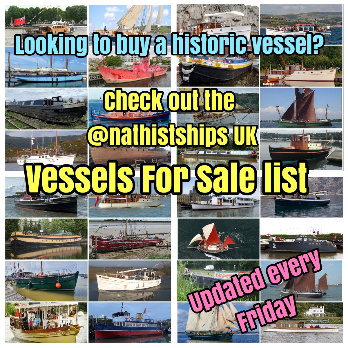 Looking to buy a historic vessel for restoration, for leisure, to liveaboard, or to operate as a business? Check out the @NatHistShips UK Vessels For Sale list, updated every Friday: tinyurl.com/vesselsforsale