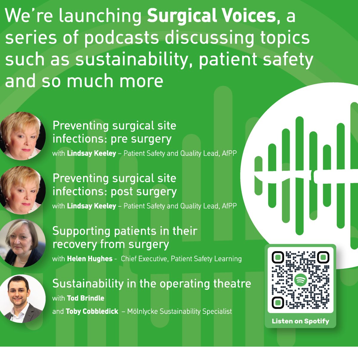 If you find yourself with a moment to spare today, immerse yourself in the captivating 'Surgical Voices' series, our latest podcast adventure! Scan the QR code to take a listen! spoti.fi/3ZcHjfT #SupportingPatients #SurgicalVoices #PreventingSSIs #PatientSafetyLearning