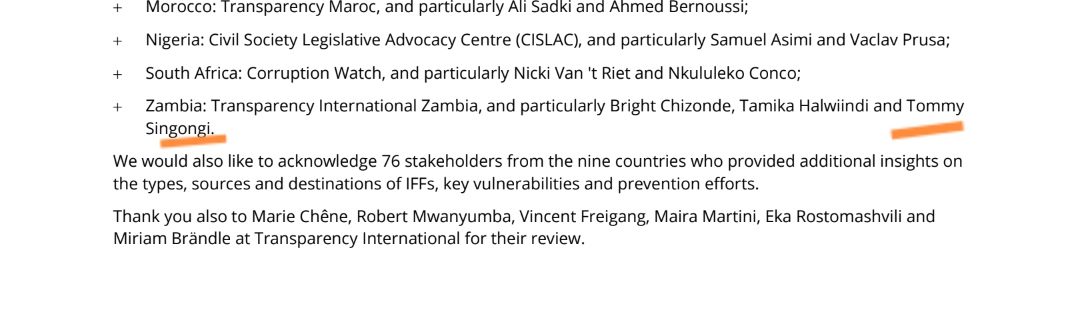 I'm quite happy to be acknowledged for my contributions towards this multi-country study on Illicit Financial Flows.