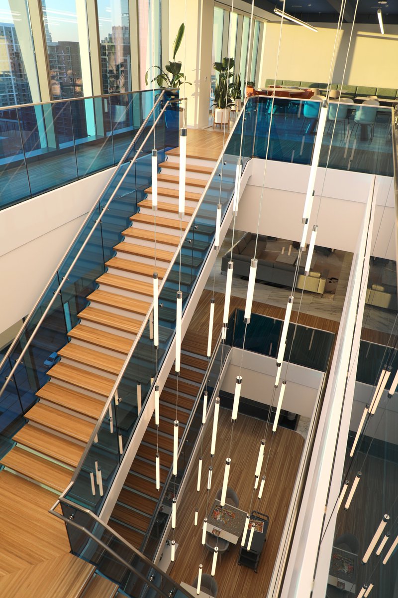 Excited to share our #Dallas team's completion of @omelvenymyers office, with partners @CBRE & @gensler_design. The 67,000sf law office boasts stunning features like a monumental staircase and modern design elements. Kudos to the team involved in making this achievement possible!