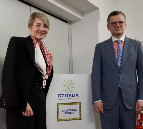 melaniejoly's tweet photo. We cannot lose sight on how important it is to stand united in support of Ukraine. @DmytroKuleba, your presence here at the G7 is an important reminder of that. Ukraine can continue to count on Canada’s support. https://t.co/mmmeTn2poH