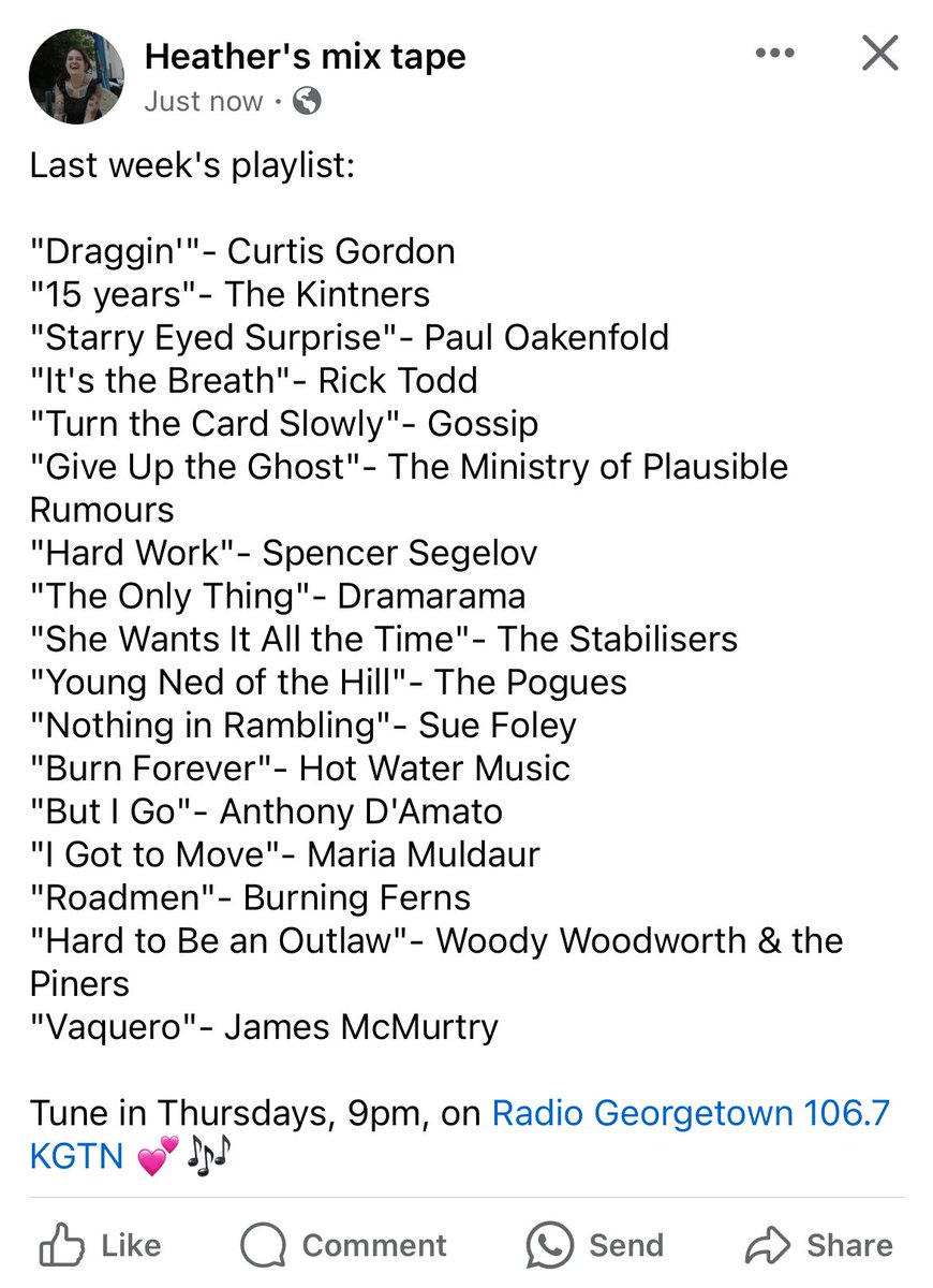 Last week’s playlist: @KintnersMusic, @pauloakenfold, @GossipMusic, @RumourMinistry, @SpencerSegelov, @TheDramarama, @TheStabilisers, @poguesofficial, @HotWaterMusic, @anthdamatomusic, @MariaMuldaur1, @burningferns, @woodyworth, @JamesMcMurtry &more! Thursdays on @KGTNGeorgetown