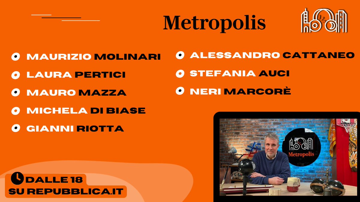 Eccoci con gli ospiti di oggi.
Dalle 18 su Repubblica.it

@Maumol @pertici @MauroMazzaRai @MichelaDiBiase1 @riotta @aleCattaneo79 @stefaniaauci @NeriMarcore