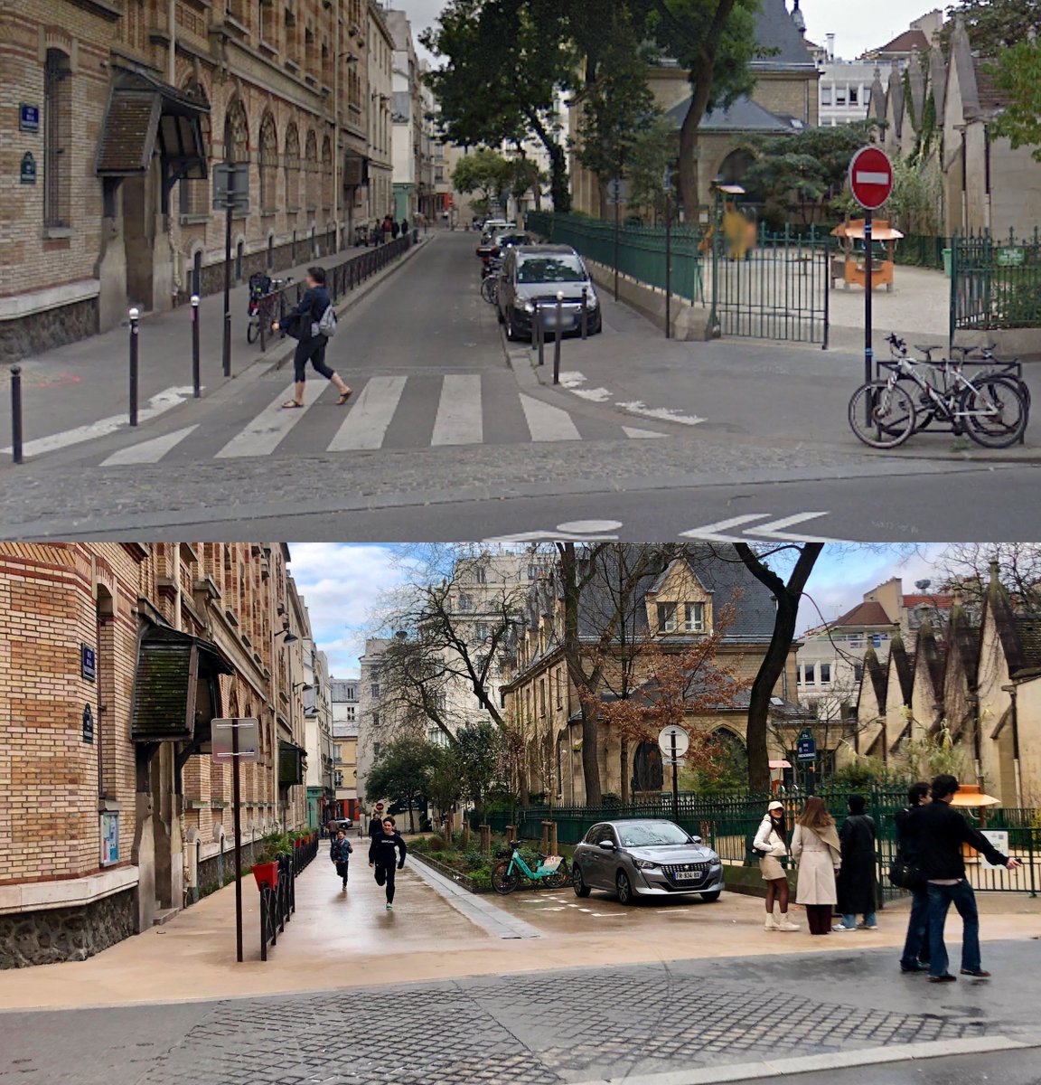 Avant / Après la rue aux écoles Rue de la Parcheminerie dans le 5ème arrondissement de Paris