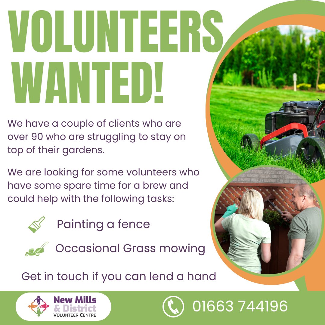 NMandDVC's tweet photo. 🚨 Volunteers Needed 🚨
We have a couple of older clients struggling to keep on top of their gardens.
Do you have some spare time to have a brew with the client and do a bit of grass mowing or painting of a fence?
If you think you can help out get in touch on https://t.co/fKdHjOJ5IT