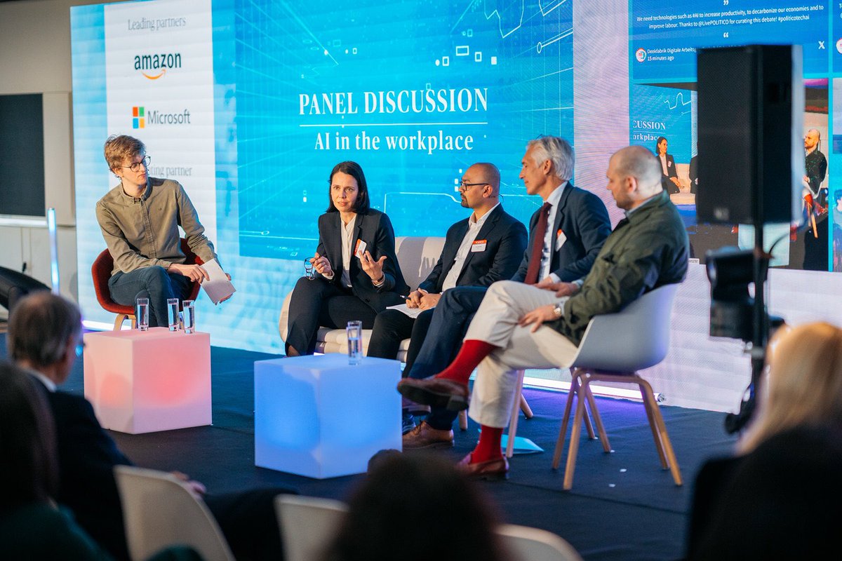dujic_ana's tweet photo. Back in Berlin after @POLITICOLive‘s #politicotechai, a few reflections:
1. #Europe’s future competitiveness & productivity are inextricably connected to the question of how #AI is used in the #workplace. 1/4 https://t.co/DYL4CTjaDz