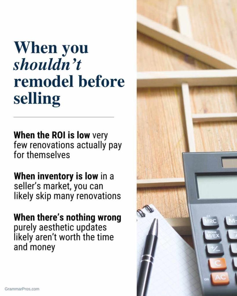 When selling your home, investing in renovations may not always yield a full return, especially if buyers plan to renovate themselves. #realestatetips #homebuyertips #homesellertips #homeownershipgoals #grammarpros #homebuying101 #firsttimehomebuyer #mortgage