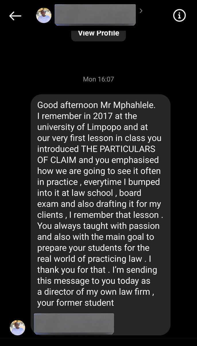 Goosebump messages I receive regularly. I was blessed with the opportunity to impart some legal practice knowledge to thousands of students who are now thriving in the profession 🙏🏽