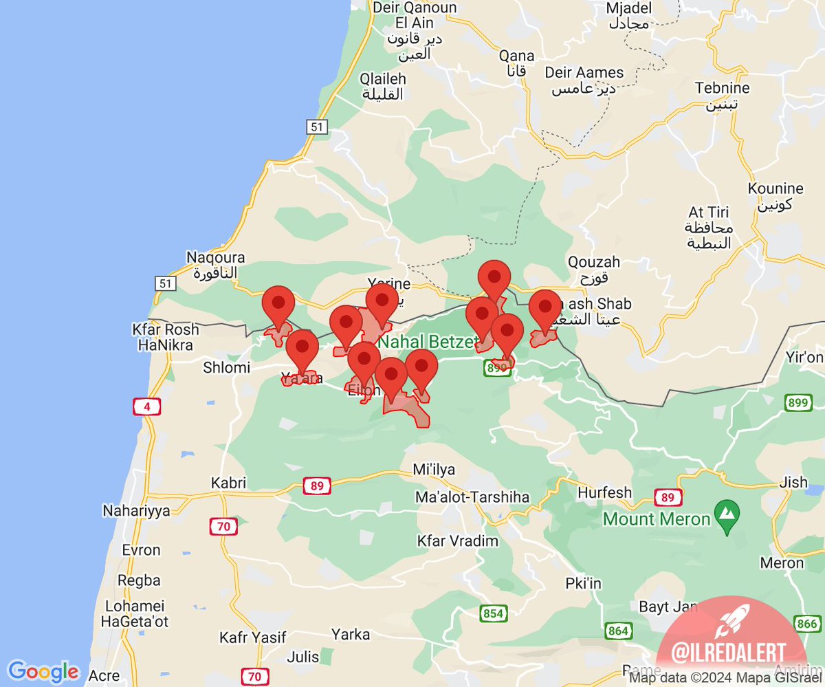 🚨 Large Red Alert [18:55:38] - 11 Alerts: • Confrontation Line — Eilon, Hanita, Zarit, Even Menachem, Gornot HaGalil, Idmit, Shtula, Ya'ara, Goren, Arab al-Aramshe, Shomera #Israel #RocketAlert #RedAlert