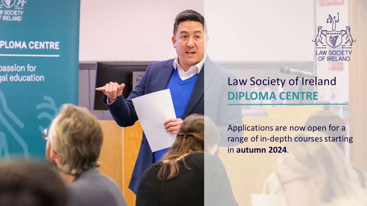 The award-winning Law Society Diploma Centre has launched its programme for autumn 2024. See courses in #finance law, #sports law, #insolvency, #technology and much more now: lawsociety.ie/news/legal-tra…