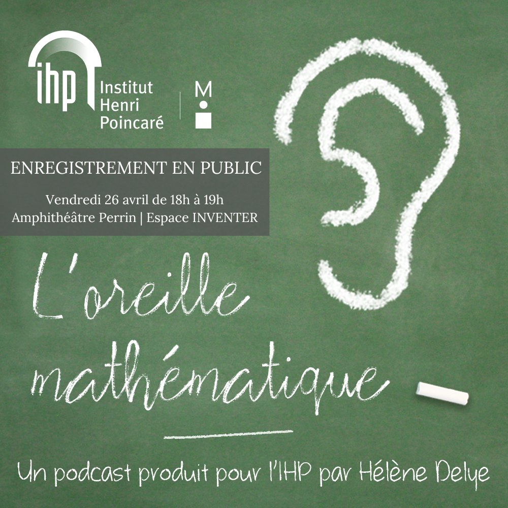 Enregistrement public du podcast 'L'oreille mathématique' avec David Louapre, alias Science étonnante ! 🔬 Accès payant et sur réservation en ligne uniquement : ihp.fr/fr/agenda/podc… #ScienceEtonnante #VulgarisationScientifique #Mathématiques #Physique #CNRS #Ubisoft