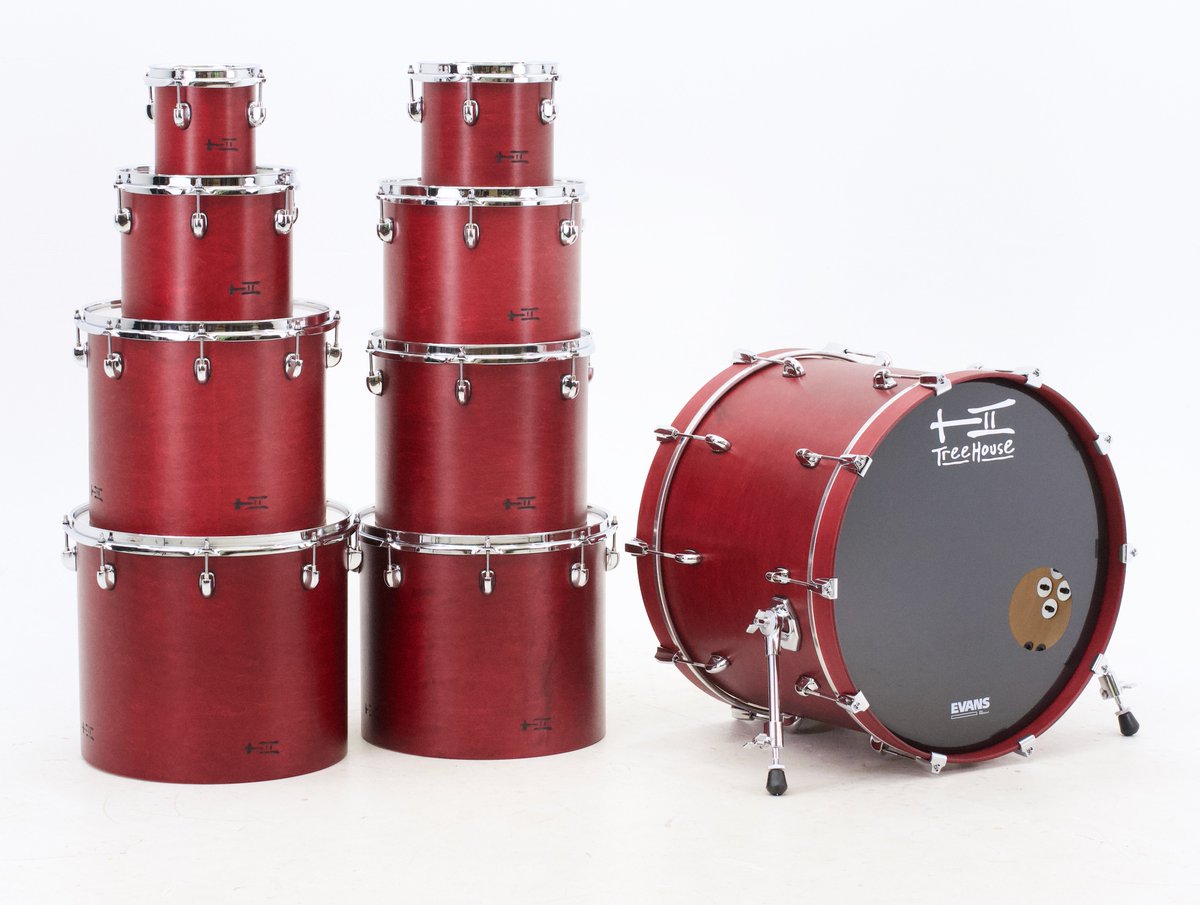 TreeHouseDrums's tweet photo. This customer wanted his concert toms + bass drum topped off with our beautiful Bordeaux. Sweet! 6x6, 7x8, 8x10, 9x12, 11x13, 12x14, 13x15, 14x16, 16x22; plied maple; satin wax. #drums #customdrums #treehousedrums #drumset https://t.co/GBCdUcSZo6