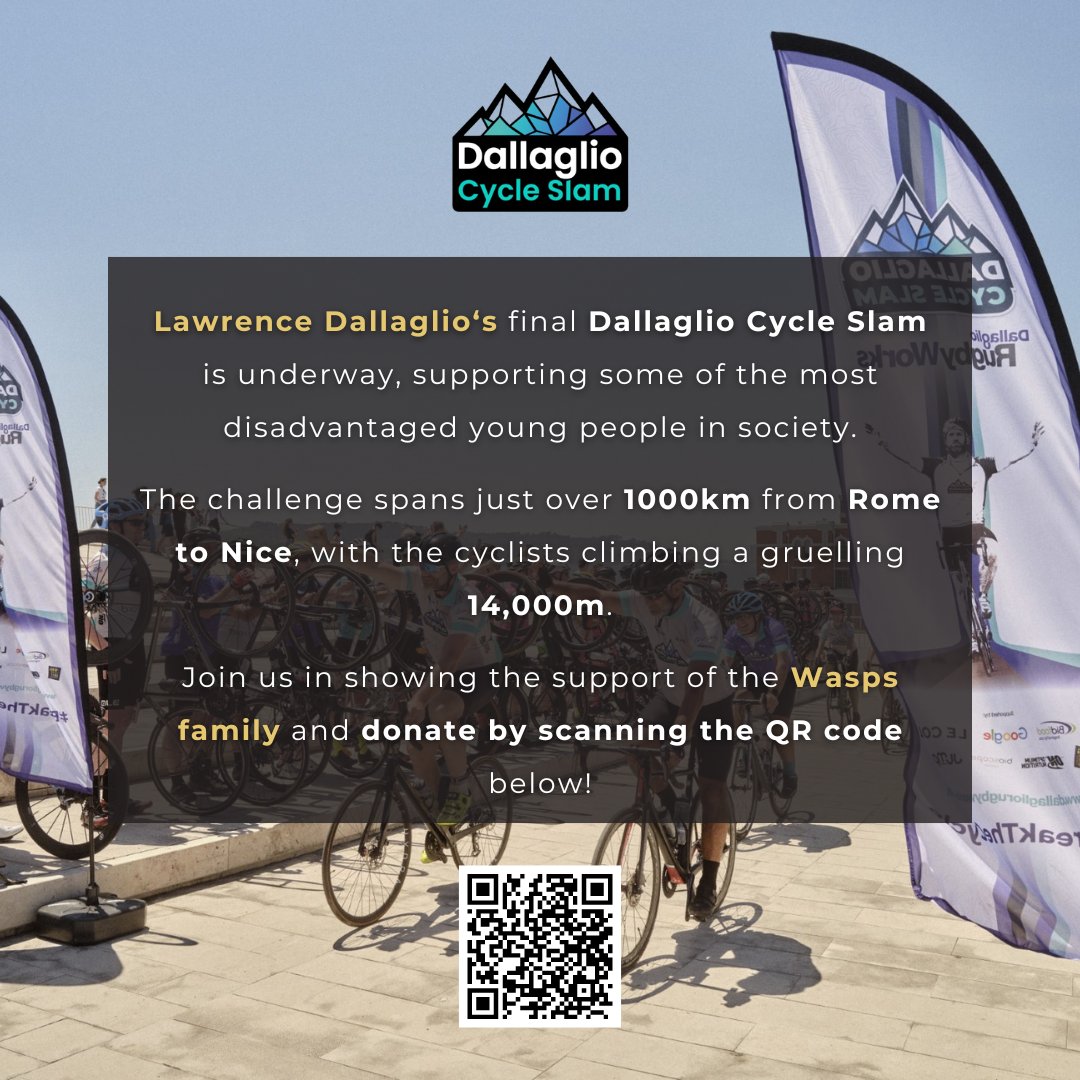 Wasps Legend, @dallaglio8 has begun the final Dallaglio Cycle Slam to support some of the most disadvantaged young people in society! Please show your support and donate by scanning the QR code, or by clicking the link below: justgiving.com/page/lawrenced…