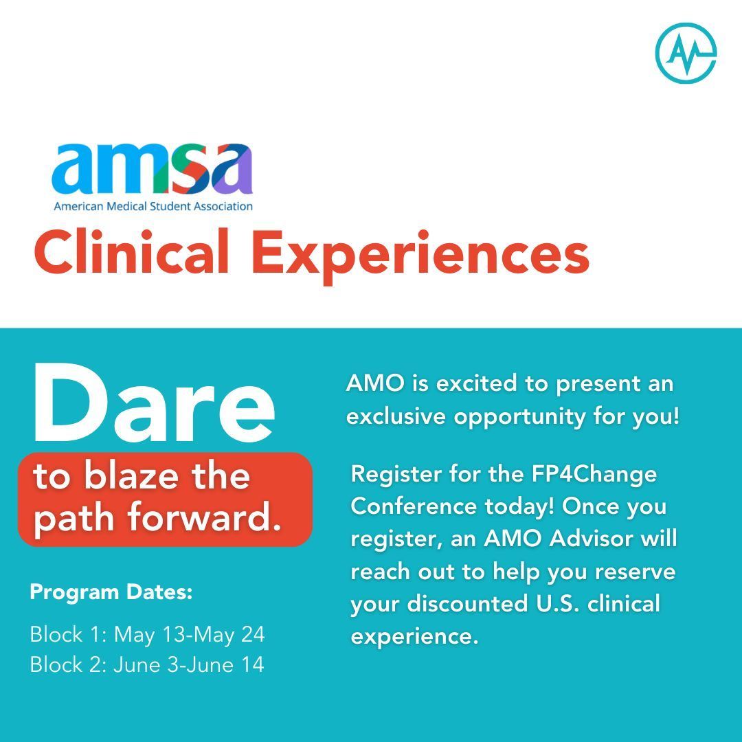 Register for the FP4Change Conference and contact an AMO Advisor to reserve your discounted U.S. clinical experience! ✨ @AMOpportunities 

Register here! >>> buff.ly/3UxL8eZ