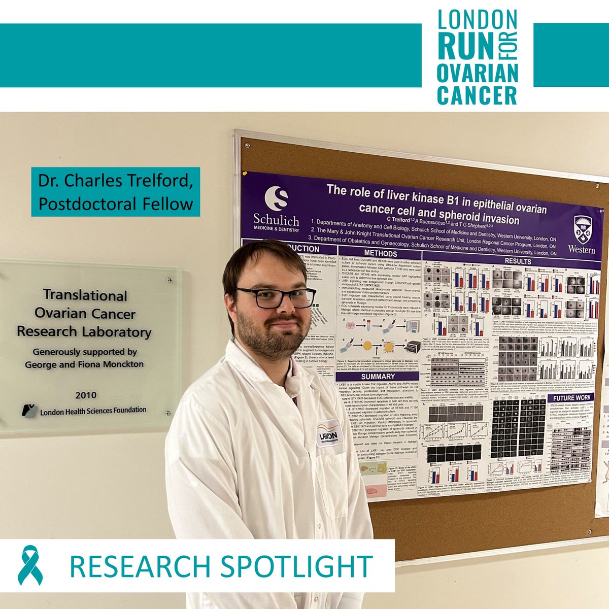 OvarianRun's tweet photo. Funds raised by the London Run for Ovarian Cancer go to the Translational Ovarian Cancer research Unit at Victoria Hospital in London,  Dr Charles Trelford is a Postdoctoral Fellow working in the TOCRU. Thank you for all that you do!

#ThankfulThursday #ResearcherHighlight https://t.co/zVH8sktOT3